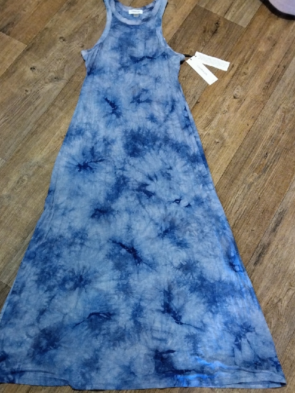 Calvin Klein tie-dye racerback maxi dress in blue.